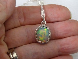 Ethiopian Opal Pendant Handmade Set In Sterling Silver 4.5 Ct. Incredible Colors - £241.28 GBP