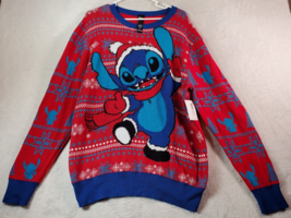 Disney Sweater Mens Large Red Blue Knit Christmas Cotton Stitch Round Neck - £23.28 GBP