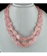 Natural Rose Quartz Beaded Necklace 2 Line 683 Carats Nuggets Gemstone S... - £194.29 GBP