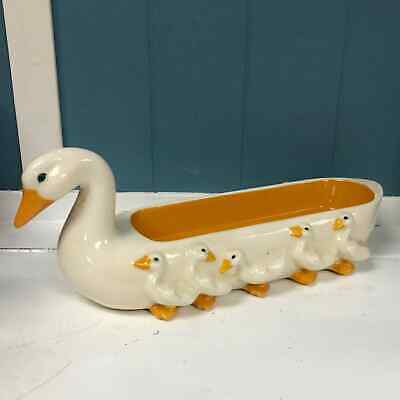 Vtg ‘91 Duck and Ducklings Cracker Tidbit tray white ceramic hand painte... - $41.23