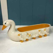 Vtg ‘91 Duck and Ducklings Cracker Tidbit tray white ceramic hand painted signed - £33.05 GBP