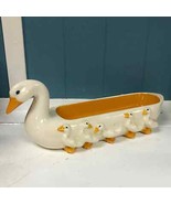 Vtg ‘91 Duck and Ducklings Cracker Tidbit tray white ceramic hand painte... - £32.67 GBP