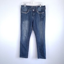 Seven7 Mid Rise Slim Straight Medium Wash Denim Jeans Distressed Womens 8 - $14.46