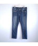 Seven7 Mid Rise Slim Straight Medium Wash Denim Jeans Distressed Womens 8 - $19.84 CAD