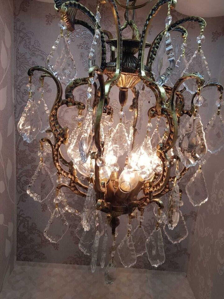 Vintage Solid Brass 8 Lights Genuine Honey Crystal Chandelier PENDANT Fi... - $420.75