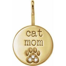 14k Yellow Gold Engraved Cat Mom Paw Print Diamond Pendant - £334.93 GBP