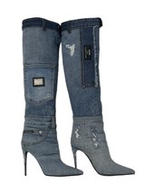 Dolce &amp; gabbana Shoes Denim patchwork knee high boots 409671 - £398.87 GBP