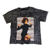 Whitney Houston Licensed Acid Wash Black Graphic Tee Women&#39;s Small Cutof... - £13.81 GBP