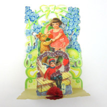 Vintage Valentine Honeycomb 3D Pop Up Die Cut Girl Pink Dress Boy Blue Flowers - £15.73 GBP