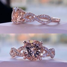 2.40 Ct Round Cut Morganite Diamond Twisted Engagement Ring 14K Rose Gold Over - £91.77 GBP