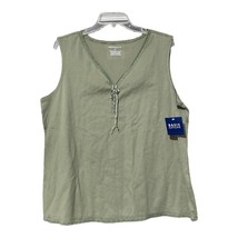 Basic Editions Womans Green Lace Trim  Cotton V-Neck Tank Top Size 1X New - £6.28 GBP