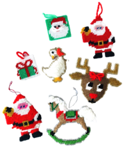 Lot 7 Finished Plastic Canvas Needlepoint Christmas Ornaments Santa Reindeer + - $24.18