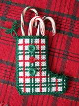Plastic Canvas Handcrafted Christmas Stocking Gift Card Holder Holiday O... - $14.99