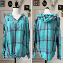 Vintage 90s Plaid Pullover Hoodie Cotton Pockets OSFM - $32.40