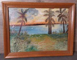 Eventide Florida Hand Painted Art Framed Signed 1964 Beach Sunset Seagulls - £72.02 GBP