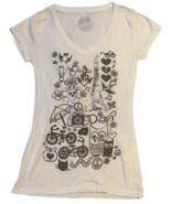 Ladies Tshirt Doodles Paris Owl Skull Lightbulb Shoe Graphic White Silve... - $18.76