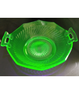 Bright Uranium Art Deco Green Glass Two Handles BOWL vaseline - £30.44 GBP