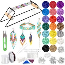 Bead Loom Kit, Beading Supplies With 9700 Pcs Seed Beads, Tray, Scissors Making  - £40.67 GBP