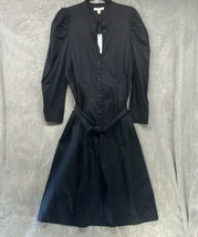 Prologue Button Front Black Dress Puffy Long Sleeves Belt Size Large - £24.04 GBP