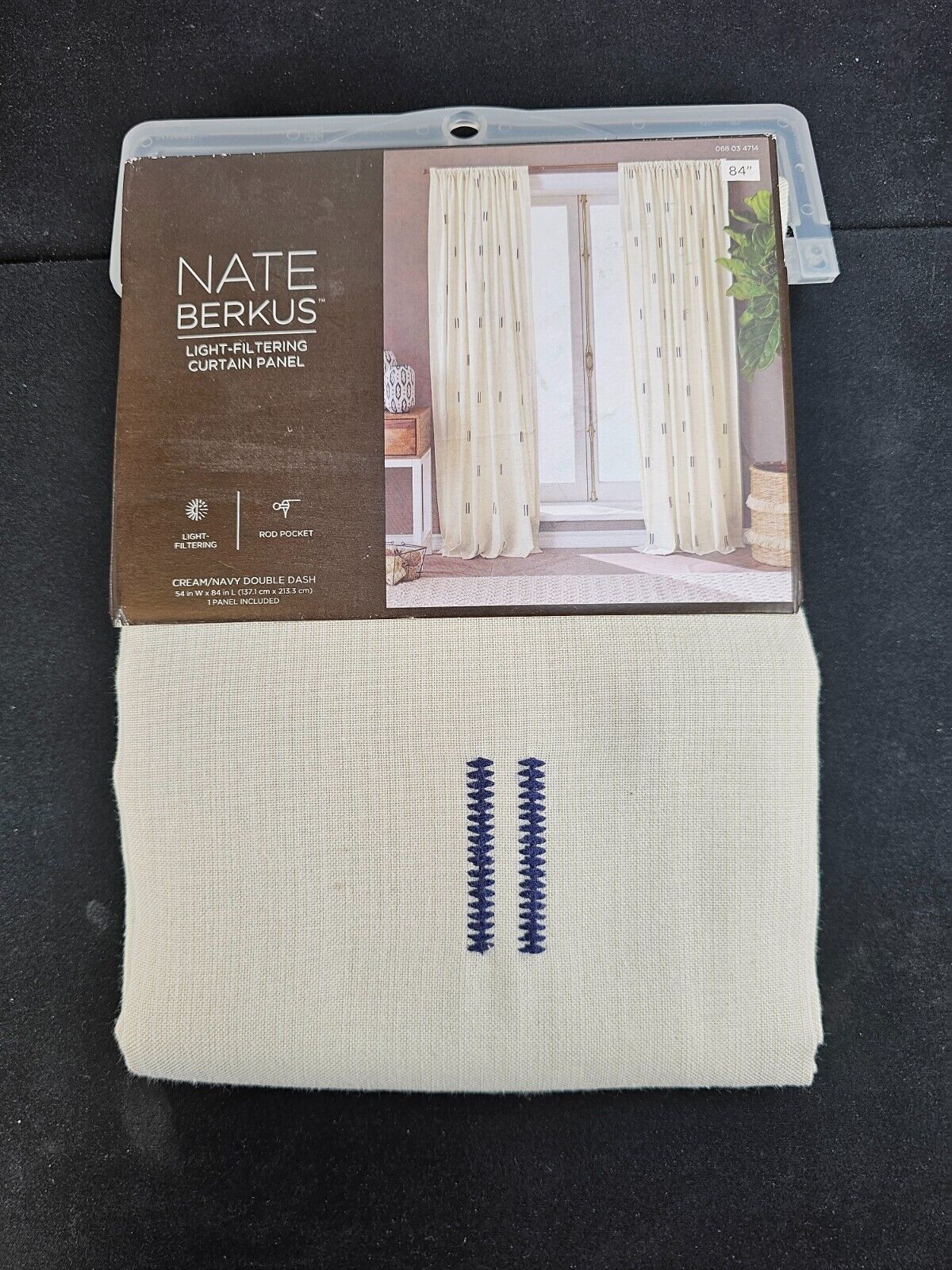 NEW Nate Burkus Window Curtains ONE Panel 54" x 84" Cream/Navy Double Dash - $12.82