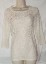 Bass Womens Top Small White Eyelet Lace Crochet Shirt - £6.04 GBP