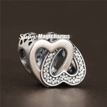 925 Sterling Silver Entwined Love Charm Bead with Clear Zirconia  - £14.11 GBP