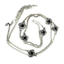 Premier Designs Long Chain Necklace with SIlver &amp; Black Stations - £13.42 GBP
