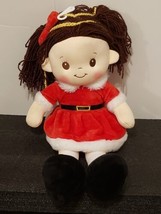 Linzy Toys Little Girl Plush Christmas Doll Brown Hair Holiday Red Dress HTF - £22.34 GBP