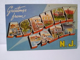 Greetings From Asbury Park Beach Town New Jersey Large Letter Postcard Linen - £13.91 GBP