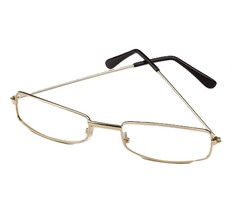 Retro Santa Rectangular Glasses Gold Wire Frame Adult Cosplay Novelty-CLEAR Lens - £4.48 GBP