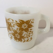 Anchor Hocking Fire King Floral Poinsettia Flower Design Coffee Mug Yellow Ochre - £14.89 GBP