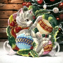 Vtg Fitz &amp; Floyd “Kristmas Kitty” Decorative Canapé/Snack Plate Christmas 8x9 - £10.20 GBP