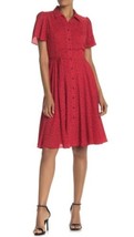 Nanette Lepore Red Black Dotted Shirt Dress 10/12 Midi EUC - £27.23 GBP
