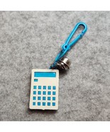 Vintage 1980s Plastic Bell Charm White Blue Calculator For 80s Necklace - £11.18 GBP