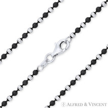 2mm Catena Ball Bead Italy .925 Sterling Silver Black Rhodium PVD Chain Necklace - £28.68 GBP+