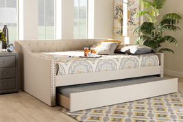 Erla Beige Fabric Upholstered Full Size Daybed w/Roll-Out Trundle Bed - $14,424.47 MXN