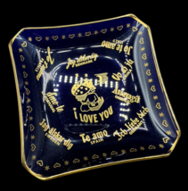 I Love You Various Languages 22Kt Gold Ashtray 3&quot; Cobalt Blue Trinket Dish - $221.85 MXN
