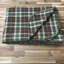 Vintage Brown Green Tan Wool Twin Blanket Throw 64”x88” - £31.81 GBP