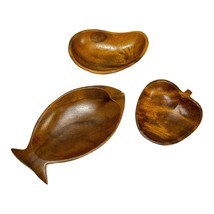 Vintage Monkey Pod Wood Lot of 3 fish apple mango Shaped Trinket Dish Tray Bowl - $24.50