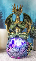 Meditating Green Gaia Yoga Monk Dragon On Rocky Earth LED Sphere Figurine - £31.24 GBP