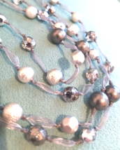 Vintage Express 2 Ribbon Strand Y2K Grey Silver Gray Silver Bead Necklac... - €8,59 EUR