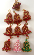 Vintage Lot 10 Beaded Red Green White Pink Bell Acorn Christmas Tree Ornaments - £31.91 GBP