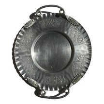 Cromwell Round Hand Wrought Aluminum Metal Tray Scroll Handles Fruit &amp; Flower - £15.72 GBP
