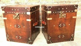 Pair of Finest English Leather Antique Inspired Side Table Trunks Hallow... - $1,258.56