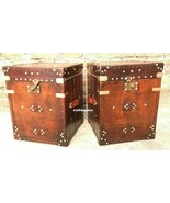 Pair of Finest English Leather Antique Inspired Side Table Trunks Hallow... - $1,384.37