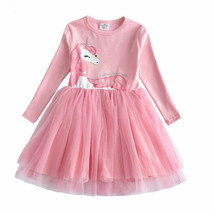 NEW Unicorn Girls Pink Long Sleeve Tutu Dress 3-4 4-5 5-6 6-7 7-8 - £13.57 GBP