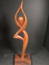 Carved wood Yoga sculpture Vrksasana figure, Vintage wooden tree pose ca... - $98.77