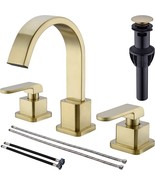 Brushed Gold 8-Inch Widespread Bathroom Faucet 3 Hole Brass Square Shaped - £101.68 GBP