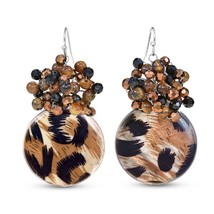 Wild Jungle Leopard Print Painted Shell and Crystal Bead Dangle Earrings - £14.86 GBP
