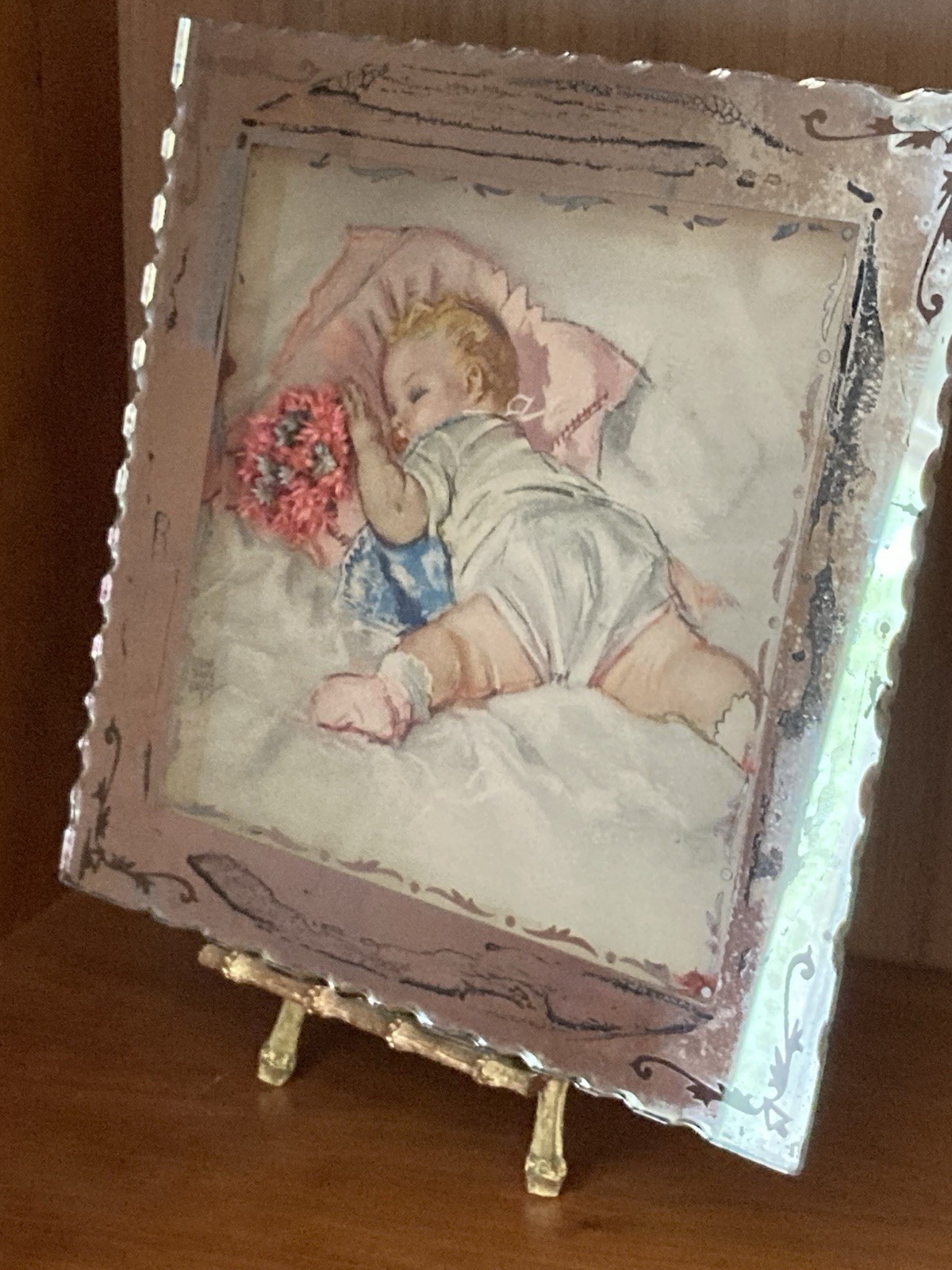 1940s Maud Tousey Fangel Baby Silver mercury Glass Mirror Shadow box pict frame Item image 9